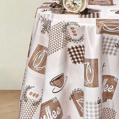 Pvc Wipe Clean Tableclth Oilcloth Vinyl Table Cover Protector Coffee Time • £5.50