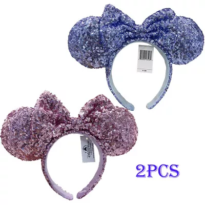 2PCS Disney- Party Headband Minnie Mouse Ears Sequin Bow For Kids Adult Hairband • $25.97