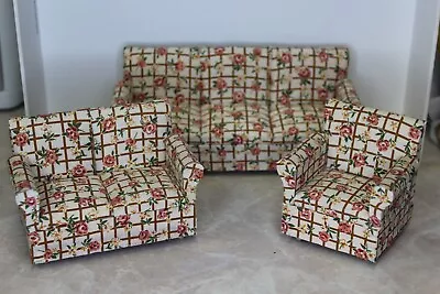 Dollhouse Miniature Floral Living Room Furniture Set Sofa Love Seat Al • $25