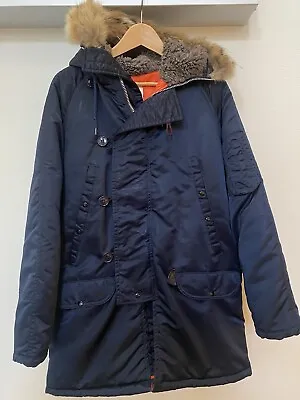 Golden Fleece Vintage Flying Jacket N-3B Military Parka Fur Hood Navy Size 42 • $65