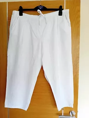 Marks And Spencer White Linen Blend Cropped Trousers Size 18 • £4.50