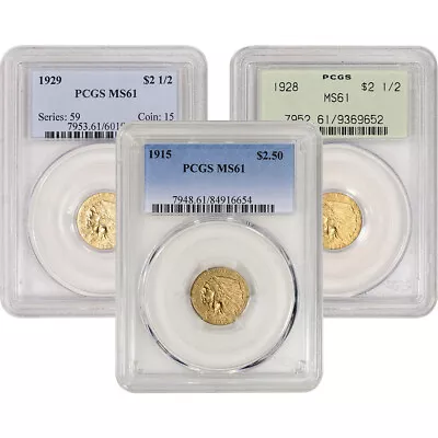 US Gold $2.50 Indian Head Quarter Eagle - PCGS MS61 - Random Date And Label • $493