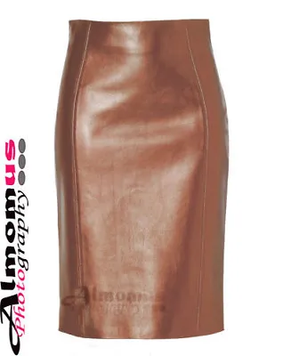 Women Female Original Lambskin Leather High-Waist Rise Pencil Knee Length Skirt • £89.99