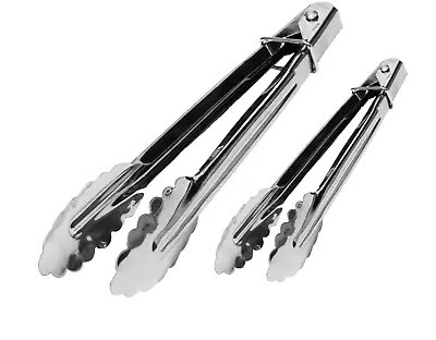Salad Tongs BBQ Kitchen Cooking Food Serving Bar Utensil Tong 4 Stainless Steel • £6.99
