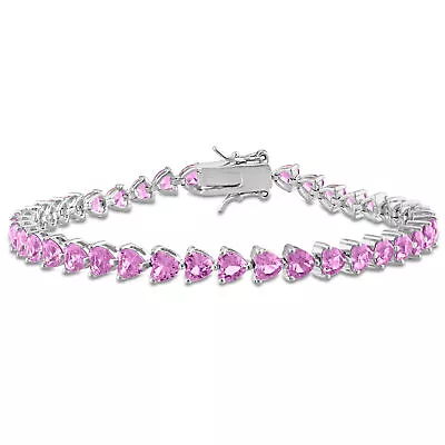 Amour Sterling Silver 12 1/3 CT TGW Created Pink Heart-Cut Sapphire Bracelet • $67