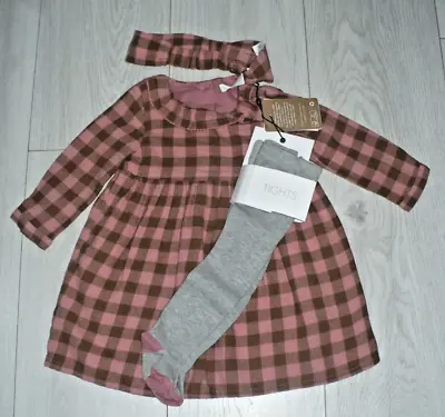 BNWT BABY GIRLS DRESS HEADBAND & TIGHTS SET WINTER OUTFIT M&Co 3-6 Months • £5.99