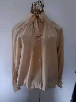 Vintage Cacharel Peach Long Sleeve Silk Tie Blouse Size 12 • £12