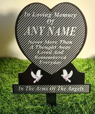 ANY NAME Memorial Plaque Heart Shape Temporary Grave Stone Marker - Silver • £18.99