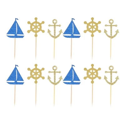 £5.23 • Buy  24pcs Sailing Boat Anchor Cake Topper Cake Picks Cupcake Decor Party Supplies