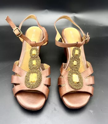 Michelle D Size 9.5M Sandal Brown Leather  Sandals  Straps  Buckle High Wedges • $14.25