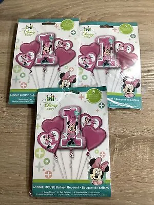 Minnie Mouse 1st Birthday Balloon Bouquet 5pc - 3 Pack - 15 Pieces Total - #E • $13.10