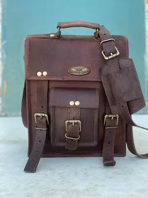 Men's Goat Vintage Handbag Brown Leather Crossbody Messenger Genuine Real Bag • $45.60