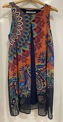 Desigual Layered Dress S 42 Womens Sleeveless Multi Blue Pink Pattern Boho • $25