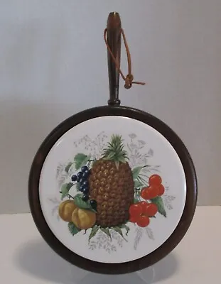 Vintage Wooden And Ceramic Trivet With Handle -  Pineapple Motif • $14.99
