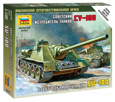 Zvezda 6211 WWII Wargame Addon Soviet Self-Propelled Gun Su-100 Scale 1:100 • $37.88