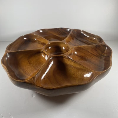 £28.99 • Buy Rotating Board Wooden Pod Lazy Susan 6 Section Serving Bowl Solid Divided Dish