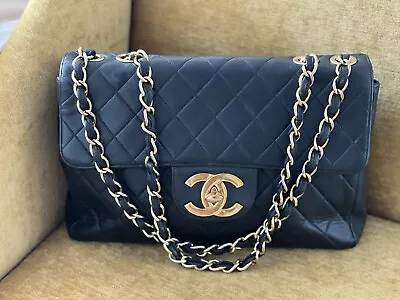 Authentic Chanel Jumbo Classic Flap Shoulder Bag 1992 • £2900