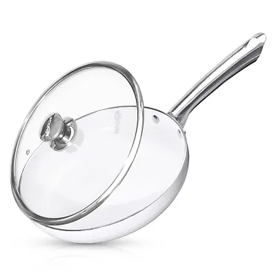 £29.99 • Buy Frying Pan With Glass Lid 24cm Ceramic Marble Coated Super Non Stick Cooking Pot
