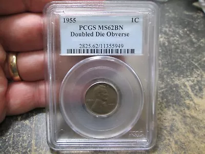 1955 Double Die Obverse Lincoln Us Cent In Pcgs Ms62 Bn Uncirculated Condition • $3500