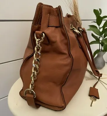 Michael Kors Hamilton Large Handbag W/lock And The Key Luggage Brown!  Perfect! • $120
