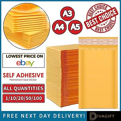 Gold Padded Bubble Lined Envelopes Bags Postal Wrap Jiffy Mailers A1 A2 A3 A4 A5 • £47.85