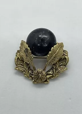 Antique Jet  Cabochon 19th Century Victorian Mourning Brooch. Brass Setting • $59.99