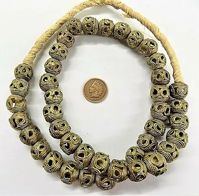 Strand Of Fancy Brass Basket Weave Metal  African Trade Beads     AF58  Bin Q • $48