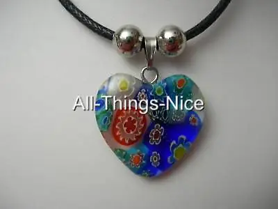 MILLEFIORI Murano Glass 20mm Flower HEART Mix Colour Pendant Necklace Jewellery • £2