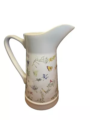 Marjolein Bastin Porcelain PITCHER Wildflowers Floral Butterflies Vase 1999 • $18.99