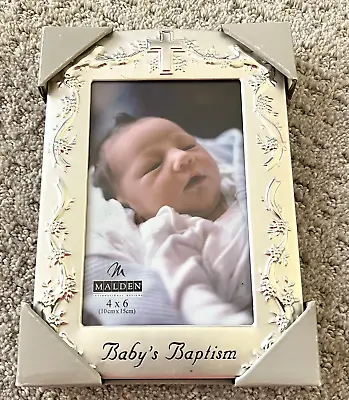 Baby Silver Baptism Picture Photo Frame Size 4 X 6 Cross Religious Dove Malden • $8.40