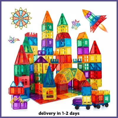 Magna Tiles Clear Colors Magnetic Building Toy Magnet Blocks Kids 3D Set 100.Pcs • $39.79