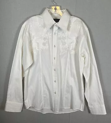 Roar Sparta Shirt Mens Large Embroidered Button Up White On White Wedding Formal • $24.95