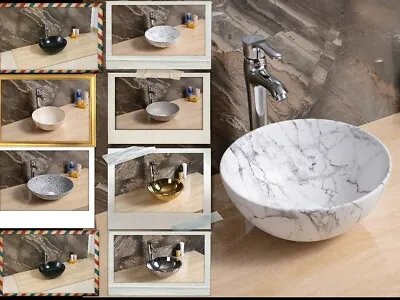 Gold Silver Rose Gold Marble Basin Sink Cloakroom Bathroom Surface Mounted Style • £44.99