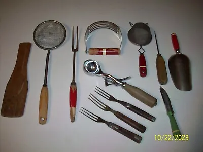 12-Vintage Wooden Kitchen Utensils • $25