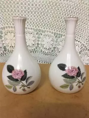 Matching Pair Of Vintage Wedgwood Bone China Floral Bud Vases.  HATHAWAY ROSE • $18