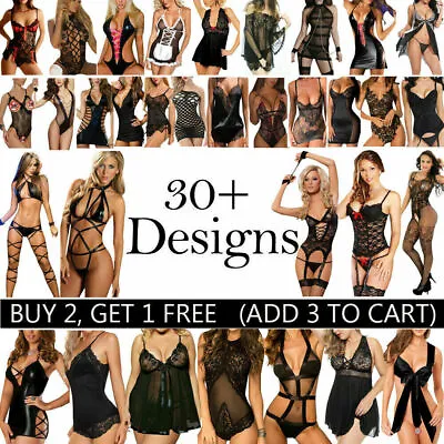$14.19 • Buy Women Sexy Lace Bodysuit Lingerie Bodycon Club Chemise Erotic Cosplay Nightwear