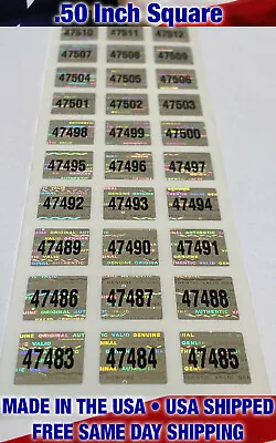$8.99 • Buy 100 SERIAL NUMBERED HOLOGRAM SECURITY LABELS STICKERS SEALS .50 Inch Sq.