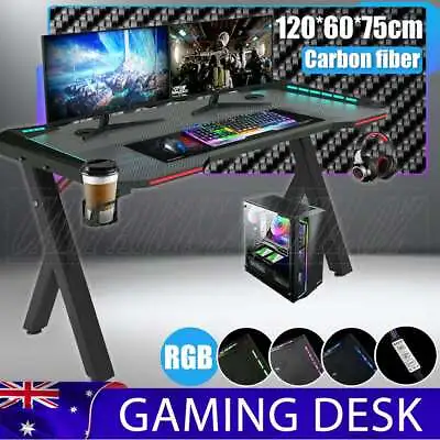 $144.95 • Buy Adjustable LED Gaming Desk Computer Table W/Cup Holder Headphone Hook Cable Hole