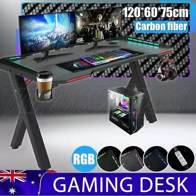 $144.95 • Buy Adjustable LED Gaming Desk Computer Table W/Cup Holder Headphone Hook Cable Hole
