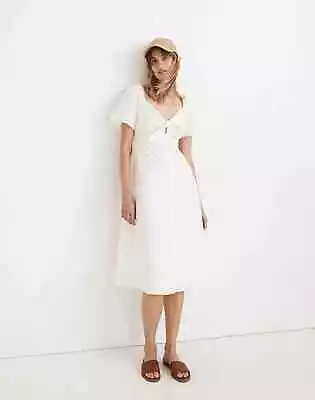 MADEWELL Women's White Eyelet Tie-Front Midi Dress SIZE 4 AO327 ($148) • $20