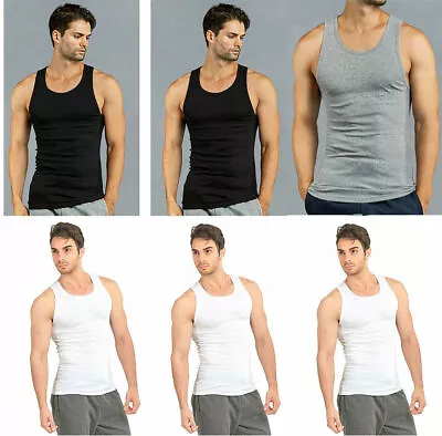 3 6 Pack Mens 100% Cotton Ribbed A-Shirts Undershirts Wife Beater NEW Tank Tops • $12.95