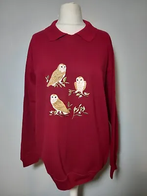 £19.99 • Buy COUNRTY SCENE Barn Owl Applique Sweatshirt Size L Chest 46 Inch Ladies Wine...