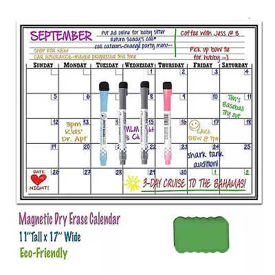 17  X 11  Monthy Calendar Dry Erase Magnetic Refrigerator Plan Board + 4 Marker • $9.98