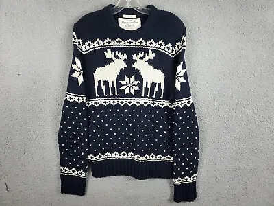 Abercrombie & Fitch Sweater Mens L Blue Muscle Fit Moose Fair Isle Wool Blend • $31.99