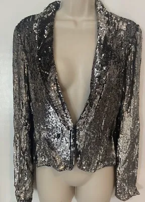 Zara Silver Sequin Lined Dress Casual Jacket  Size M • $39.99