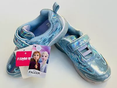 Disney Frozen II Anna/Elsa Light-Up Blue Slip On Hook & Loop Sneakers~Sz 10~NWT • $16.99