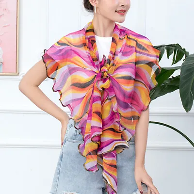 Women 180*50cm Silk Flower Scarf Ruffles Edge Scarves Long Shawl Lace Scarfs • £5.93