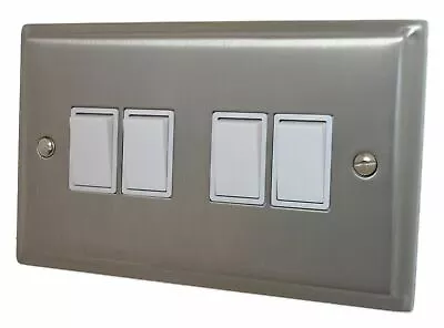 G&H DSN4W Deco Plate Satin Nickel 4 Gang 1 Or 2 Way Rocker Light Switch • £25.70