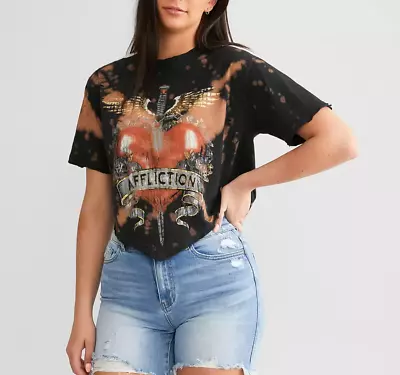 Affliction Women's American Customs “RIDE THE WIND” Short Sleeve Cropped T-shirt • $62.83