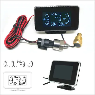 9-36V Car 3IN1 LCD Digital Display Voltmeter Gauge Water Temp Oil Pressure Meter • $32.46